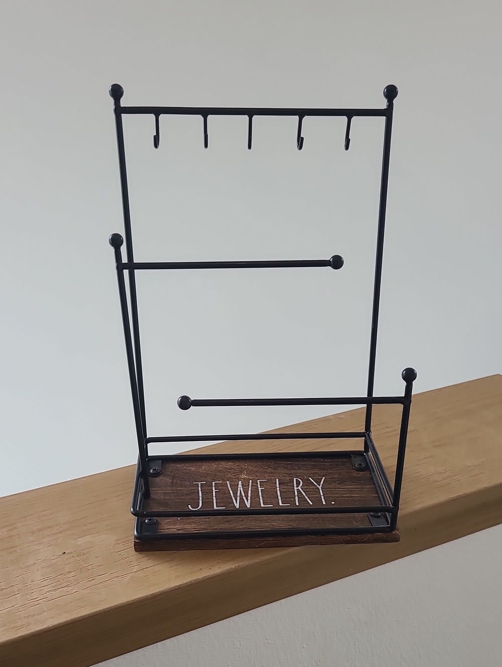 Rae Dunn Black Metal Jewelry Organizer with Wood Tray